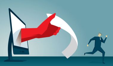 Illustration Mann mit Lupe untersucht Fragezeichen